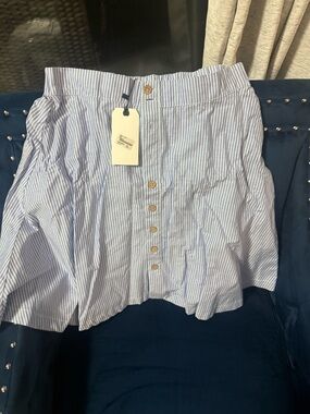 Striped Button-Front Skirt in Light Blue & White